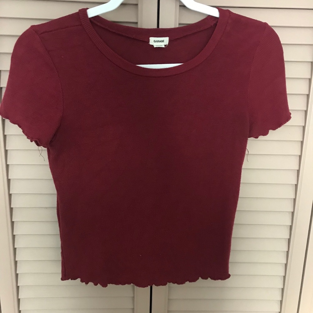 Garage Burgundy Lettuce Hem Tee